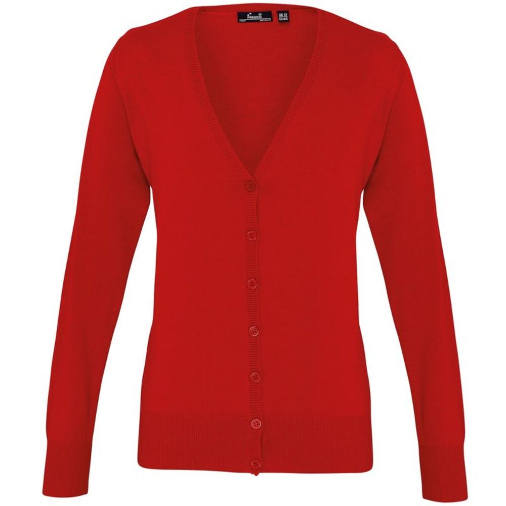Premier Womens/Ladies Button Through Long Sleeve V-neck Knitted Cardigan / Red